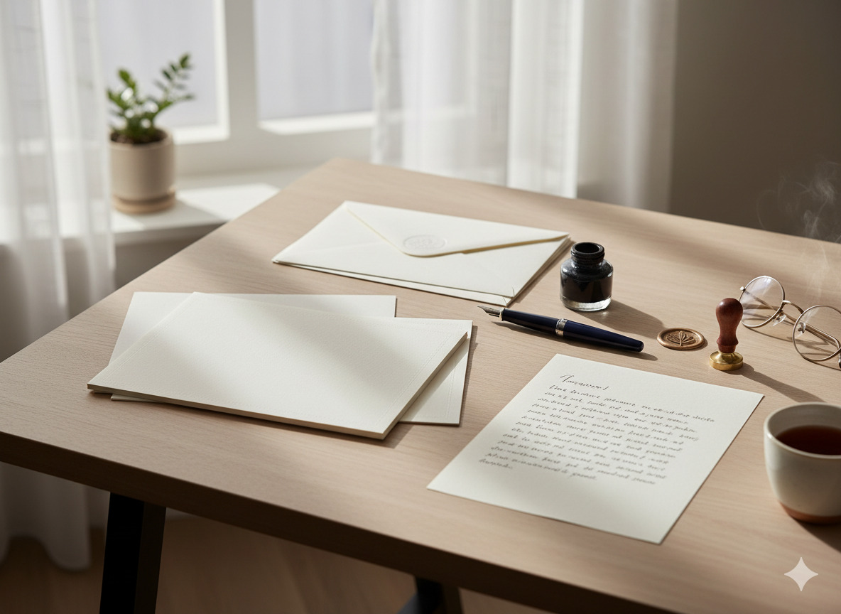 Quiet desk ready for focused correspondence