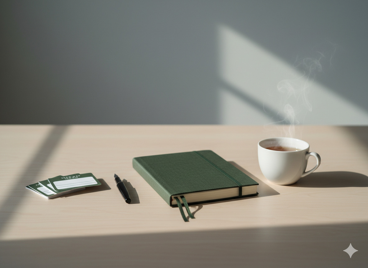 Notebook and quiet desk prepared for a short planning habit